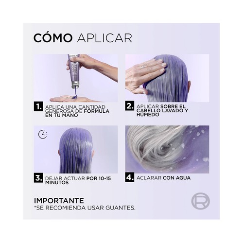 L´ORÉAL PARIS Cool silver tono blanco puro Tratamiento matizador gris platino.