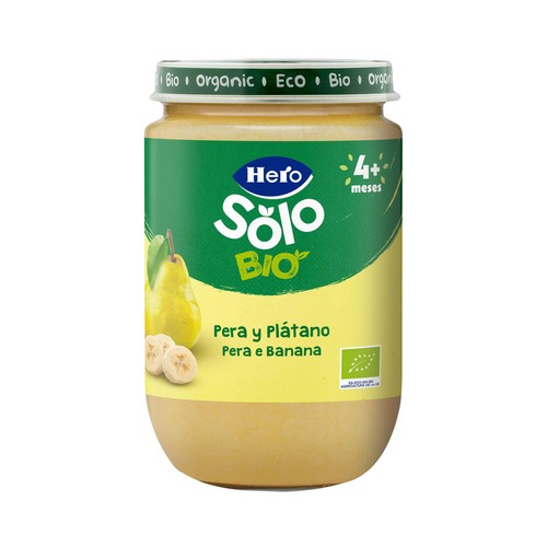 HERO Solo Bio Tarrito de fruta (pera y plátano), ecológicas a partir de 4 meses 190 g