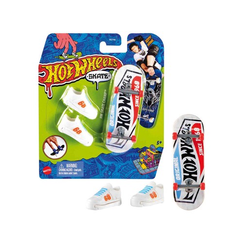 HOT WHEELS Monopatín de juguete Tabla de skate con zapatillas para dedos, modelos surtidos, +5 años (MATTEL HGT46)
