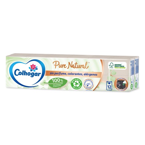 COLHOGAR Pañuelos Pure Natural con fibras naturales COLHOGAR 12 paquetes
