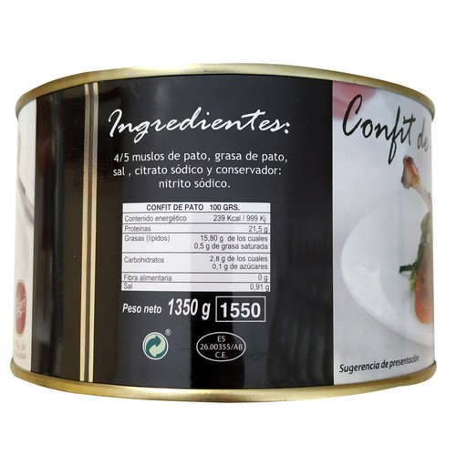 POLGRI Confit de pato (muslos de pato confitados) 1350 g.