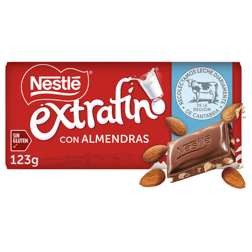 NESTLÉ Extrafino Chocolate con leche y almendras 123 g.