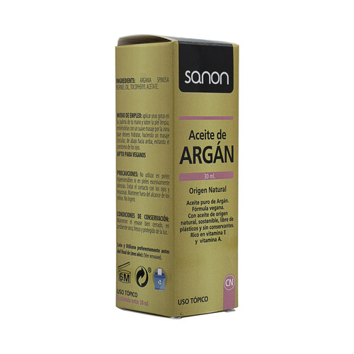 SANON Aceite de argán de origen natural con acción hidratante y revitalizante, para todo tipo de pieles SANON 30 ml.