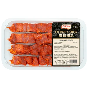 EMCESA Bandeja de pinchos de jamón de cerdo adobado (pinchos morunos) 4 x 80 g.