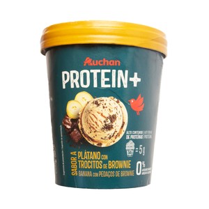 Imagen de AUCHAN Protein+ Tarrina de helado de plátano y brownie proteico 500 ml. 270 g Producto Alcampo.
