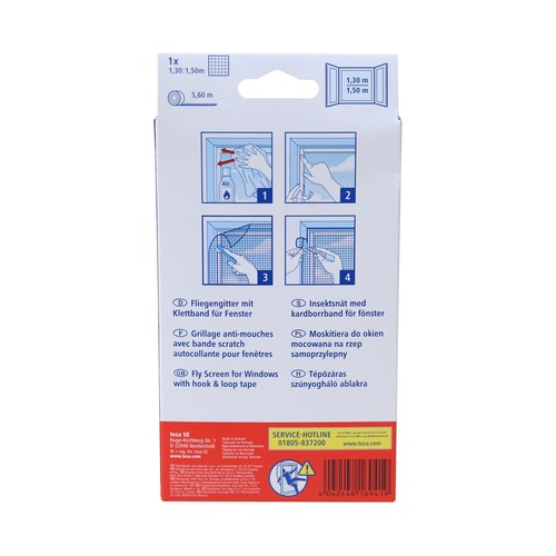 Malla mosquitera para ventanas, 1,30m x 1,50m, blanco, TESA Standard.