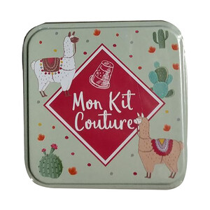 Imagen de Kit de costura de metal con tijeras, agujas, cinta métrica, dedal y bobinas de hilo, STYLE.