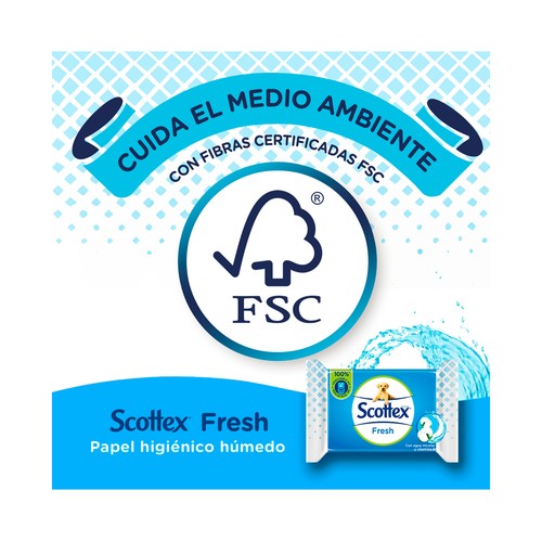 SCOTTEX Fresh Papel higiénico húmedo (toallitas WC), con agua micelar y vitamina E 2 x 74 uds.
