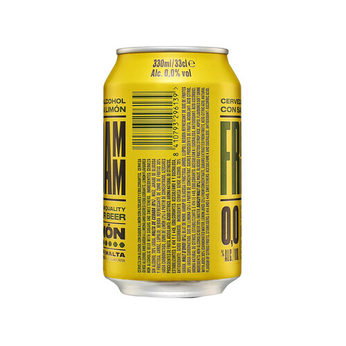 FREE DAMM Cerveza (0,0% alcohol) con sabor a limón FREE DAMM lata de 33 cl.