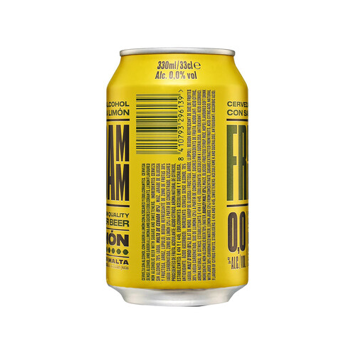 FREE DAMM Cerveza (0,0% alcohol) con sabor a limón lata de 33 cl.