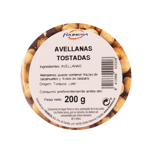 FRUMESA Avellanas tostadas FRUMESA tarrina de 200 g.