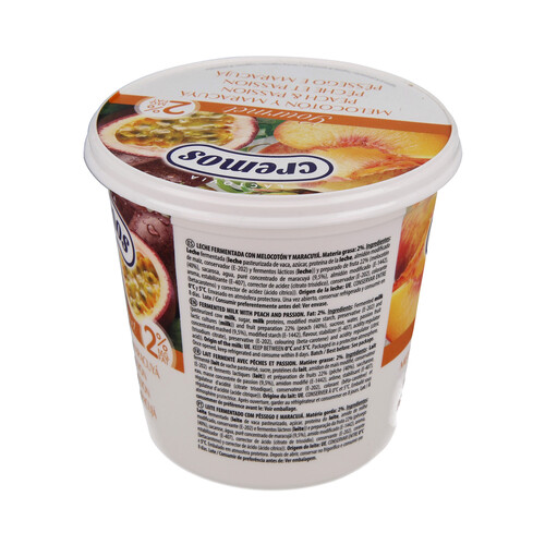 FLOR DE BURGOS Yogur cremoso elaborado sin gluten y con sabor a melocotón y maracuyá Gourmet 650 g.