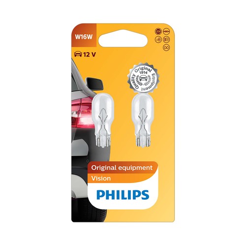Lote de 2 bombillas W16W para automóvil, 12V, PHILIPS.