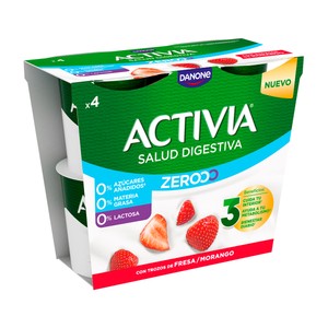 Imagen de ACTIVIA Triple zero de Danone Bífidus desnatado (0% materia grasa), sin lactosa y con trocitos de fresa 4 x 120 g.