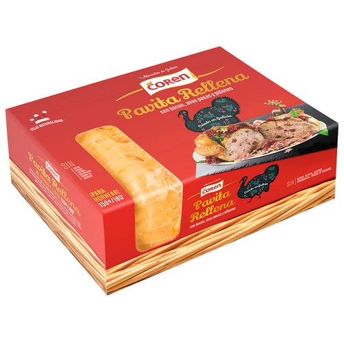 COREN Pavita deshuesada rellena con bacón, uvas pasas y piñones, lista para hornerar