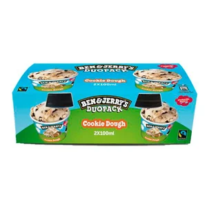 BEN & JERRY´S Duo pack Tarrinas de helado de vainilla con trozos de masa de galleta y chocolate 2 x 100 ml.