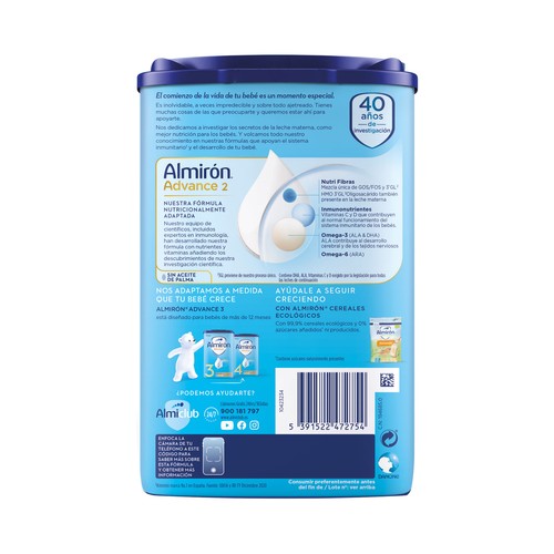 ALMIRÓN Advance 2 Leche (2) de continuación a partir de 6 meses 800 g.