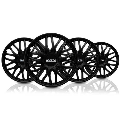 Juego de 4 tapacubos SPARCO ROMA para ruedas de 16", color negro.