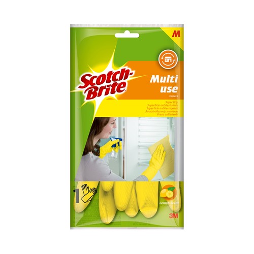 SCOTCH-BRITE Guantes multiusos superficie antideslizante, esencia limón talla mediana SCOTCH-BRITE