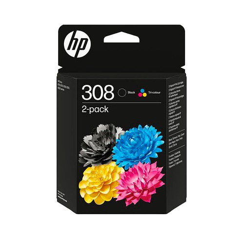 Pack de 2 cartuchos de tinta HP original 308 negra-tricolor.