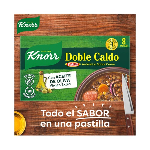 KNORR Pastillas de caldo sabor carne con toque aceite oliva 8 uds. 80 g.