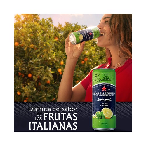 SANPELLEGRINO Agua con gas mineral, sabor limón y menta lata 33 cl.