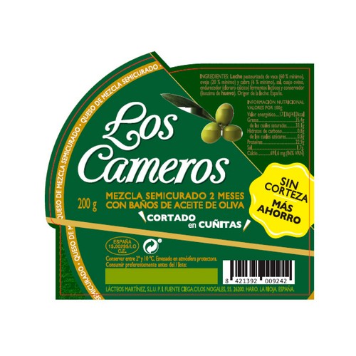 LOS CAMEROS Queso semicurado mezcla en cuñitas LOS CAMEROS 200 g.