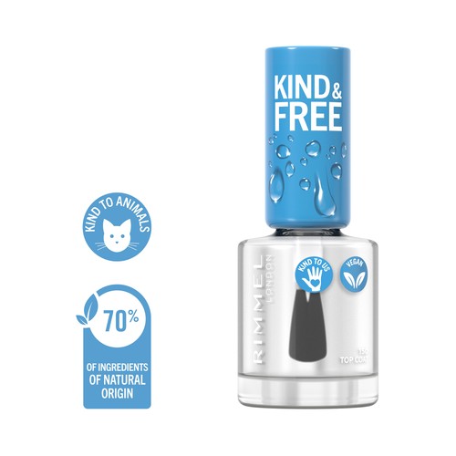 RIMMELKind & free tono 150 Top coat formulada a base de plantas,8 ml.