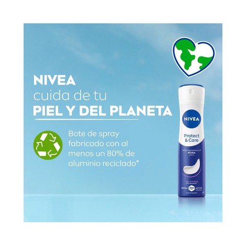 NIVEA Protege & cuida Desodorante en spray para mujer, antitranspirante 72 horas 200 ml.