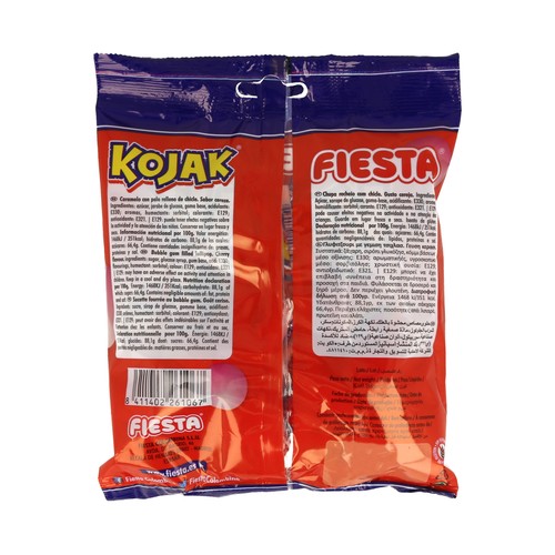 FIESTA KOJAK Caramelos con palo, sabor a fresa y con chicle en su interior 7 uds.