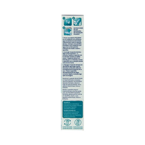 POLIDENT Pastillas limpiadoras diarias de prótesis dentales POLIDENT Crystal clear 30 uds.
