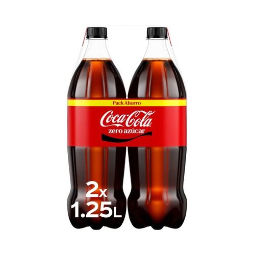 COCA COLA Zero azúcar Refresco de cola pack 2 botellas 1.25 l.