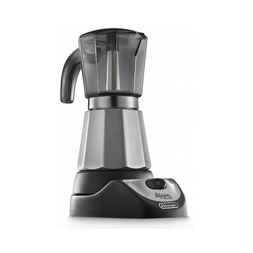 Cafetera tradicional moka eléctrica DELONGHI Alicia Plus EMK-6, capacidad 6 tazas, jarra transparente, apagado automático, potencia 550W.