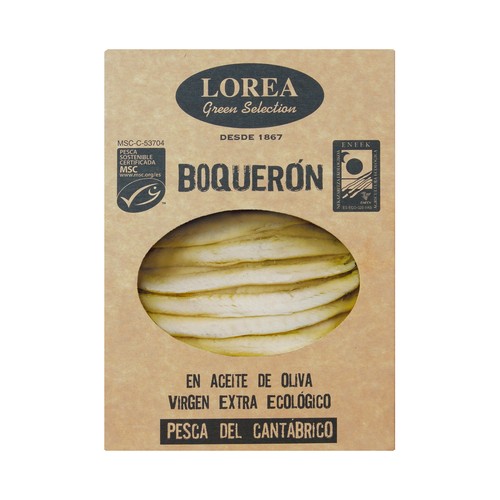 LOREA Boquerones del Cantábrico en aceite de oliva virgen extra Green Selection MSC Ecológico (Pesca sostenible certificada) LOREA 75 g.