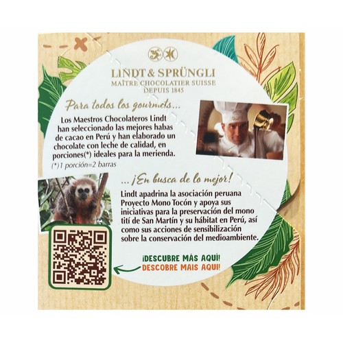 LINDT LUCKY MONKEY Chocolate con leche y avellana 100 gr.