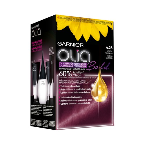 GARNIER Olia bold Tinte de pelo permanente tono 4.26 y color violeta eléctrico.
