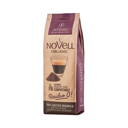 NOVELL ORGANIC Café molido compostable intenso, de cultivo ecológico 250 g.
