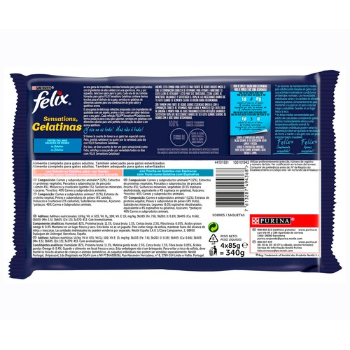 FELIX Comida para gatos húmeda sabor a pescado variado PURINA FELIX 4 uds. x 85 g.