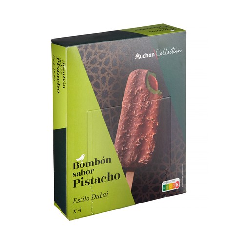 PRODUCTO ALCAMPO Collection Helado bombón con sabor pistacho al estilo dubái 4 x 75 ml.