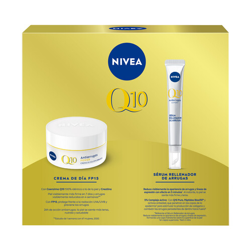NIVEA Q10 Power Estuche con crema de día antiarrugas y sérum rellenador.