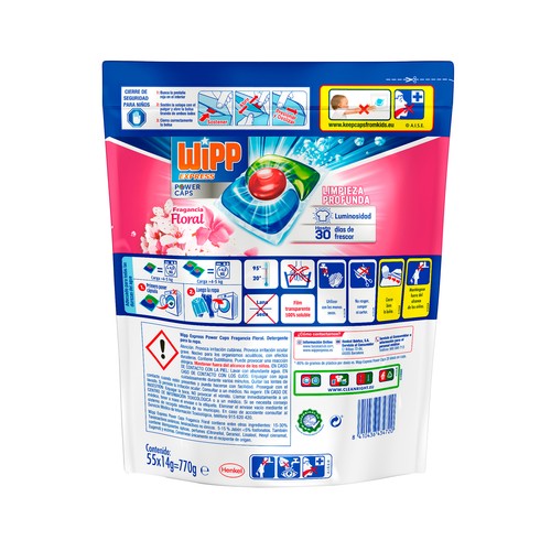 WIPP EXPRESS Power caps Detergente en cápsulas, con fragancia floral, 55 lavados