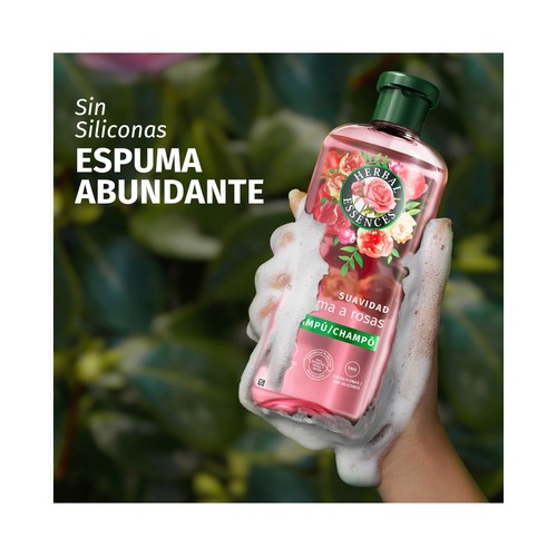 HERBAL ESSENCES Champú suavizante e hidratante con aroma a rosas, para cabellos secos 350 ml.