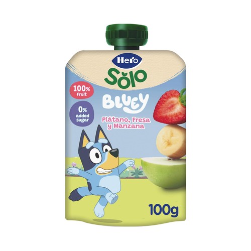 HERO Solo Bolsita de fruta (plátano, fresa y manzana), sin azúcares añadidos, a partir de 12 meses 100 g.