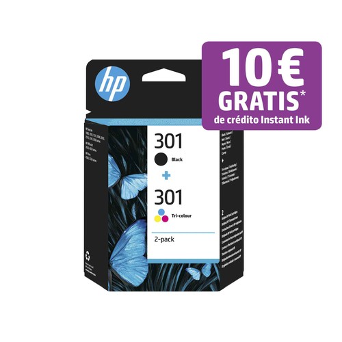 Pack de 2 cartuchos originales de tinta HP 301 N9J72AE, negro y tricolor..