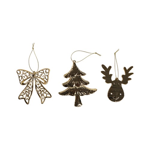 Colgante Dorado Brillante con forma de Pino/Ciervo/Arco modelos surtidos para decorar Árbol de Navidad, ACTUEL