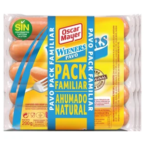 OSCAR MAYER Salchichas cocidas de pavo con sabor ahumado, tipo Wieners 3 x 200 g.