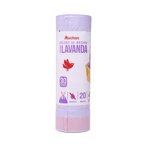 PRODUCTO ALCAMPO Bolsas de basura, lila con autocierre y aroma lavanda capacidad 30 litros 55 x 60 cm 20 uds.