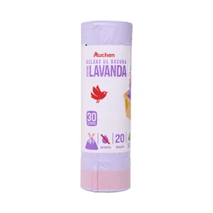 PRODUCTO ALCAMPO Bolsas de basura, lila con autocierre y aroma lavanda capacidad 30 litros 55 x 60 cm 20 uds.