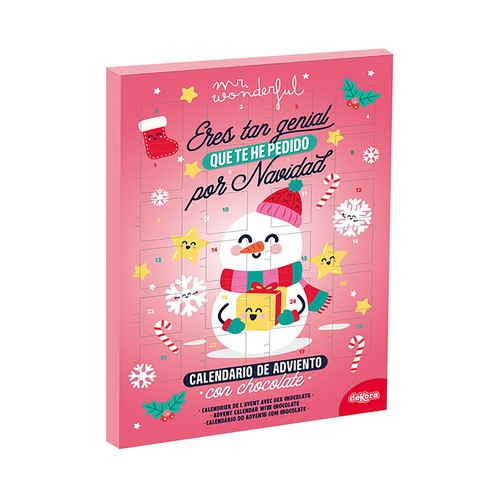 DEKORA Calendario de adviento con chocolate de Mr Wonderful 50 g.