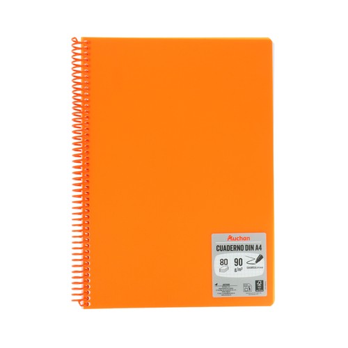 Cuaderno tamaño A4, color naranja, 80 hojas de 4 x 4, 90 gr, ALCAMPO.